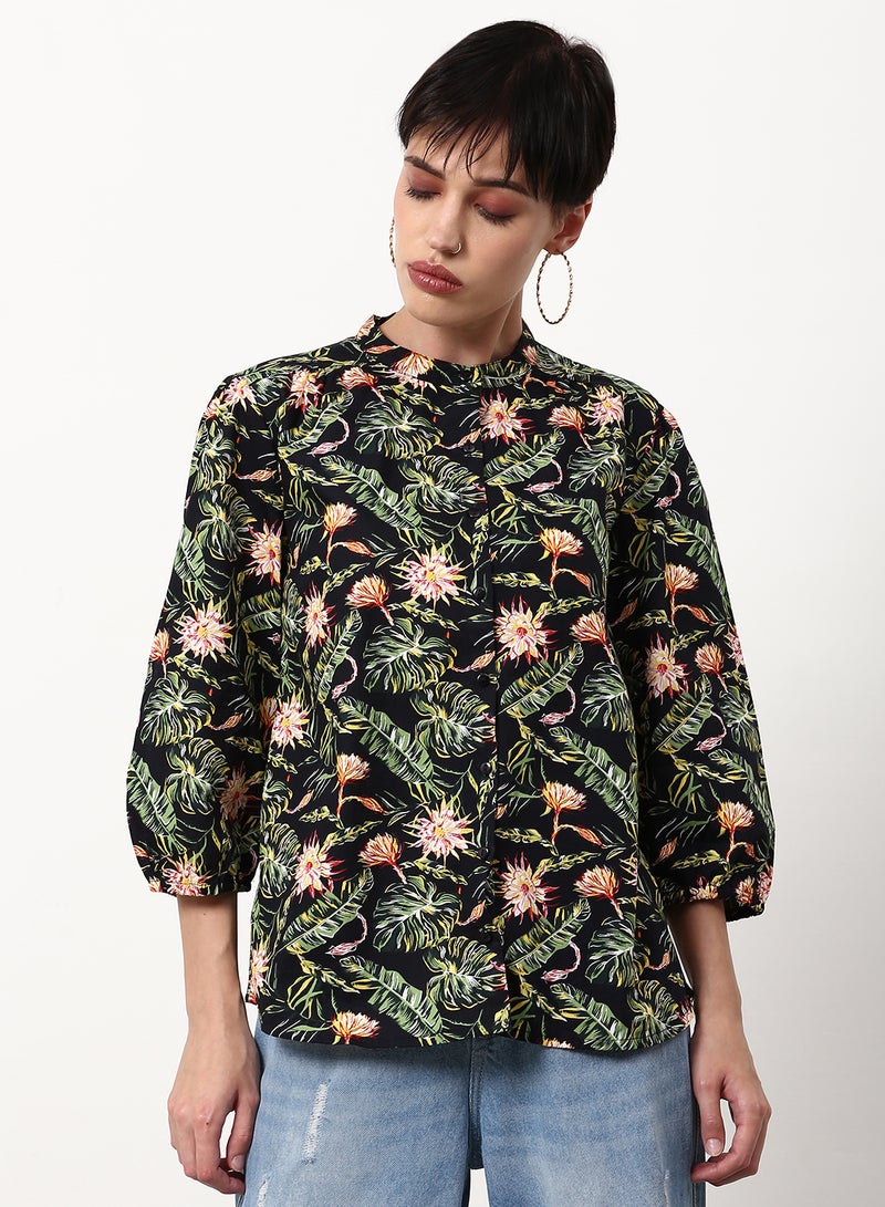 ABOF - Floral Printed Casual Woven Top Brown - Image 1