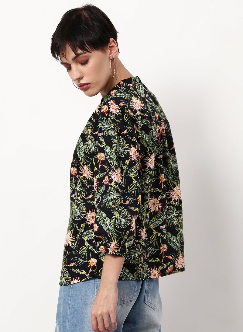 ABOF - Floral Printed Casual Woven Top Brown - Image 1