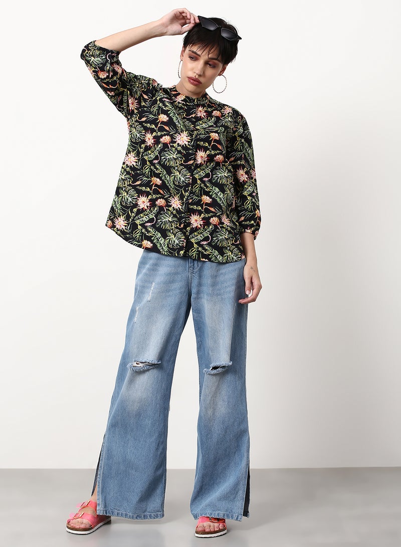 ABOF - Floral Printed Casual Woven Top Brown - Image 1