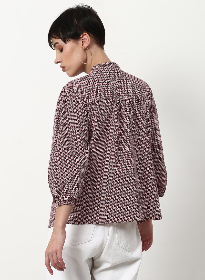 ABOF Printed Casual Woven Top Brown,Red - Image 2