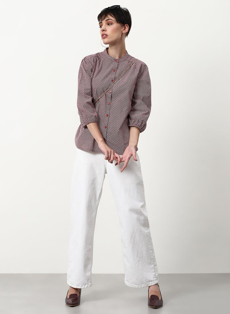 ABOF Printed Casual Woven Top Brown,Red - Image 3