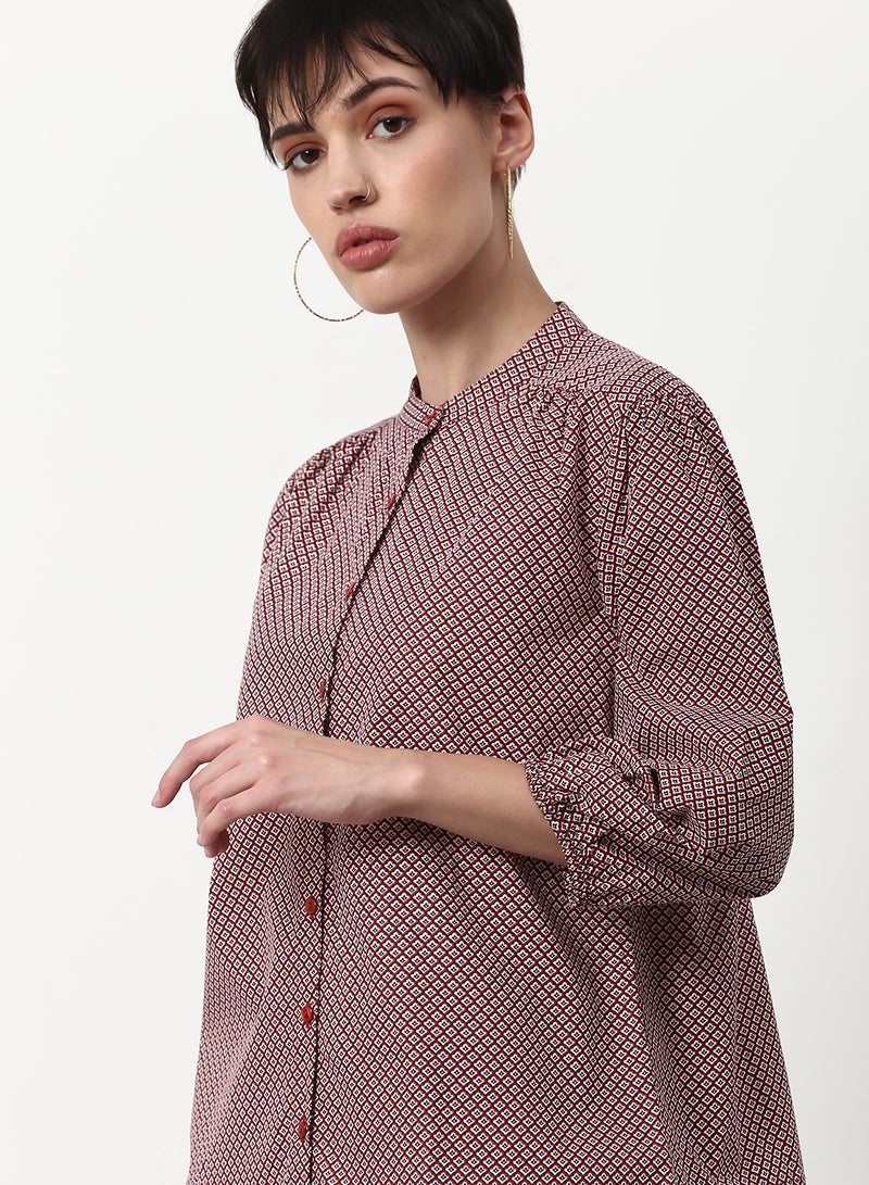 ABOF Printed Casual Woven Top Brown,Red - Image 4