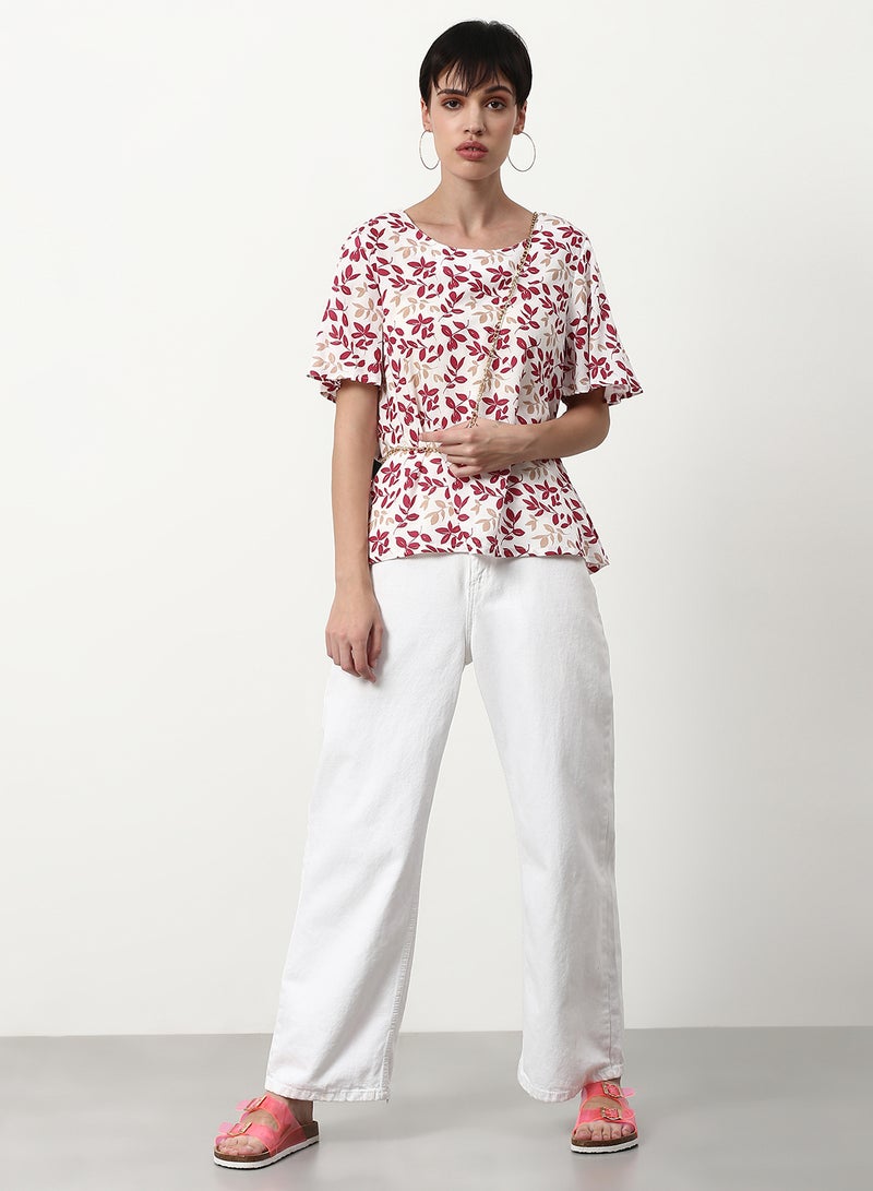 ABOF Printed Casual Woven Top White,Red  - Image 3