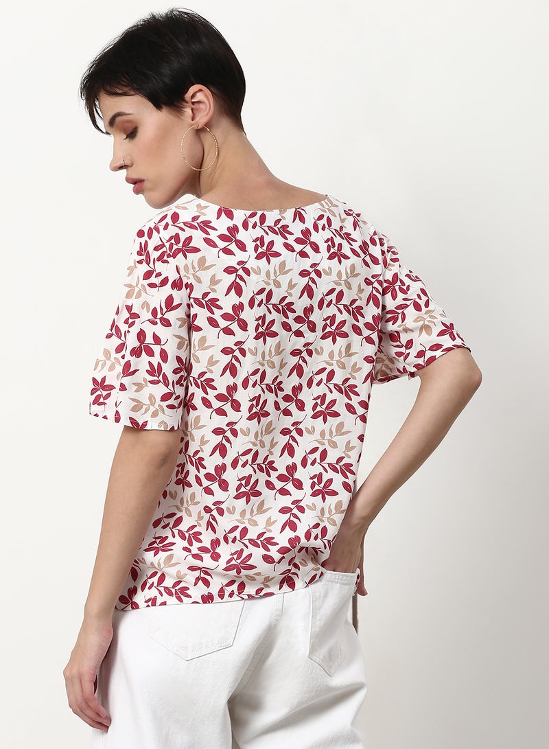 ABOF Printed Casual Woven Top White,Red  - Image 2