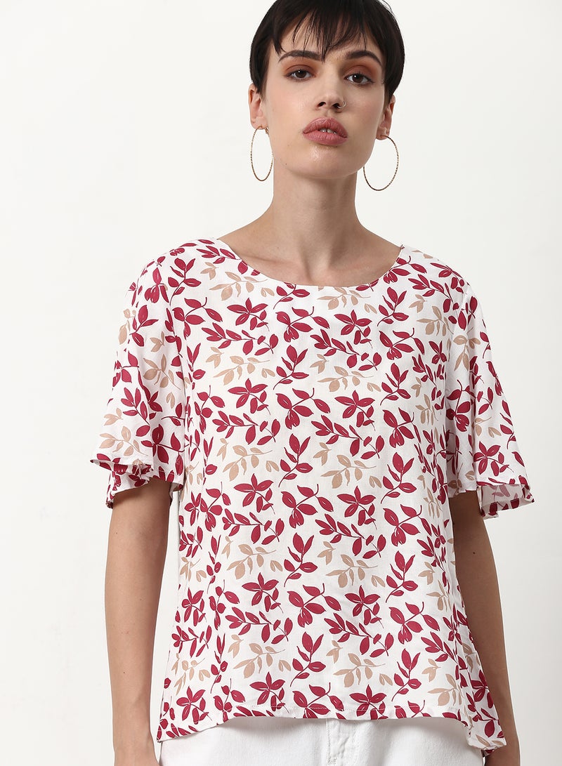 ABOF Printed Casual Woven Top White,Red  - Image 4