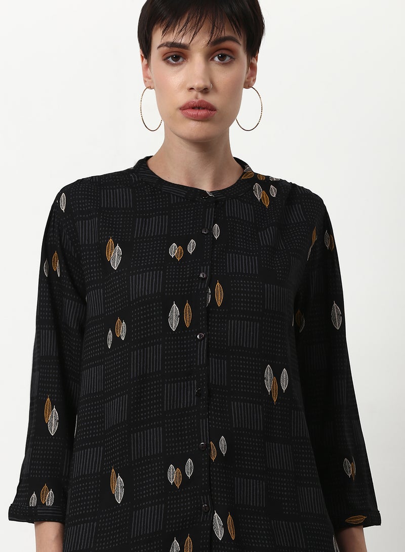 ABOF Printed Casual Woven Top Black - Image 4