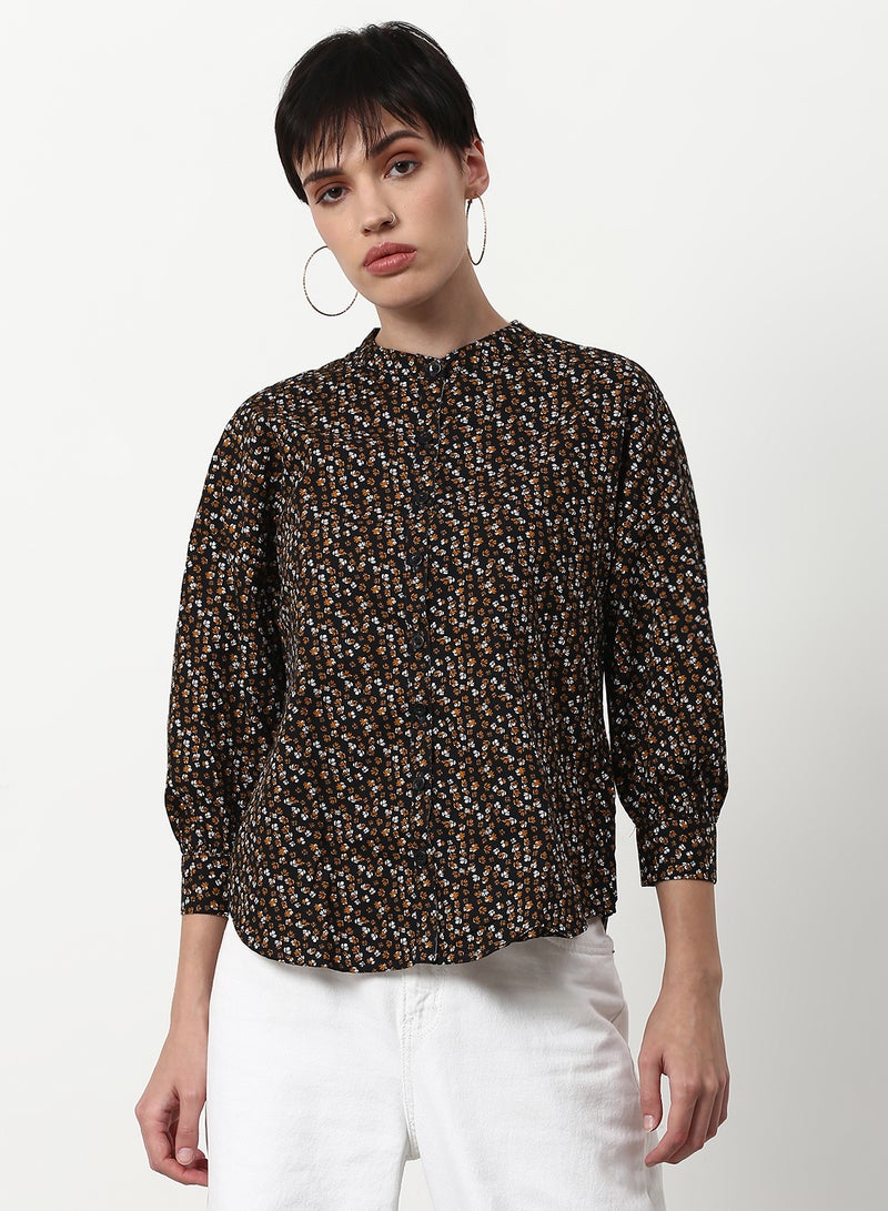 ABOF - Floral Printed Casual Woven Top Brown - Image 1