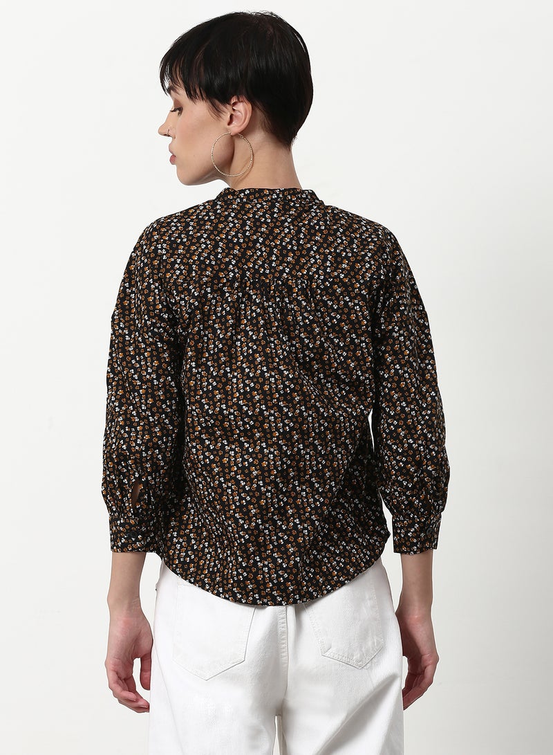 ABOF - Floral Printed Casual Woven Top Brown - Image 1