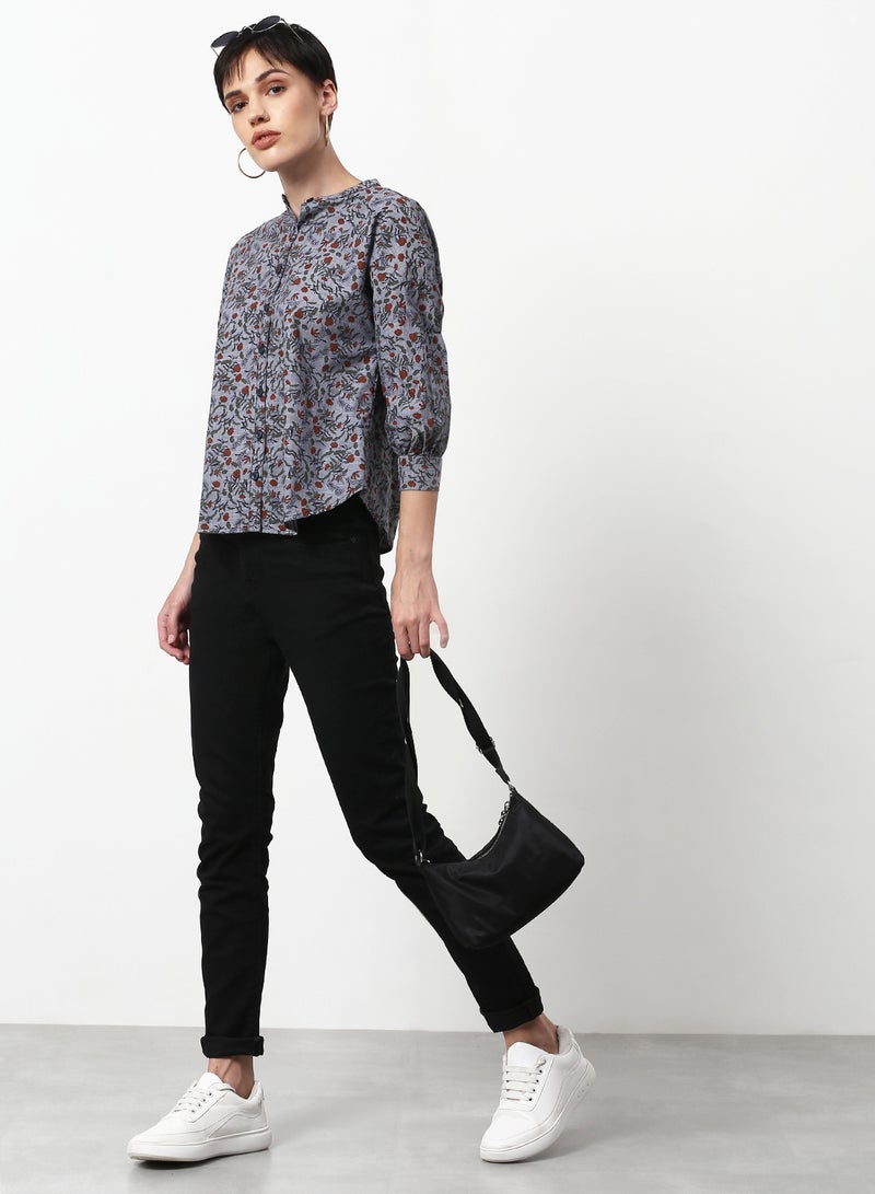 ABOF Floral Printed Casual Woven Top Grey  - Image 3