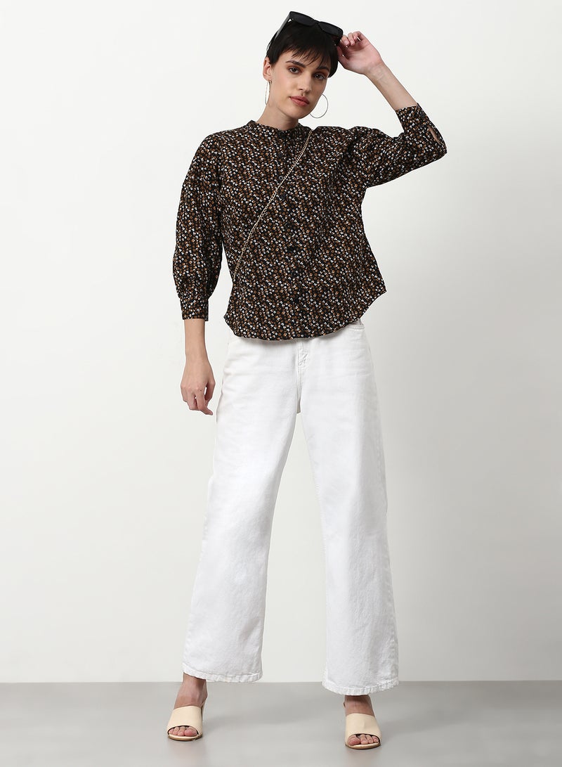 ABOF - Floral Printed Casual Woven Top Brown - Image 1