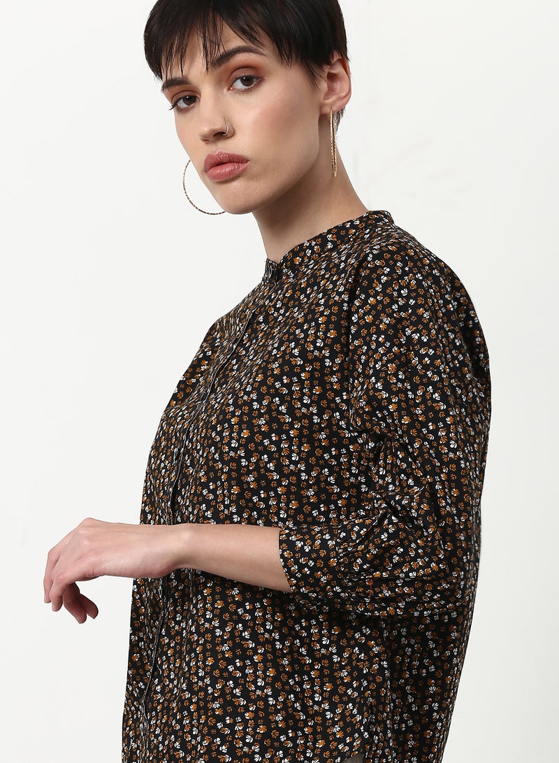 ABOF - Floral Printed Casual Woven Top Brown - Image 1
