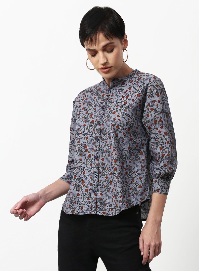 ABOF Floral Printed Casual Woven Top Grey  - Image 1