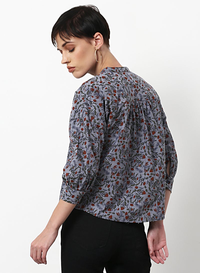 ABOF Floral Printed Casual Woven Top Grey  - Image 2