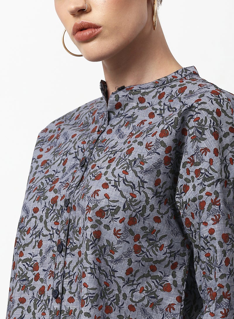 ABOF Floral Printed Casual Woven Top Grey  - Image 4
