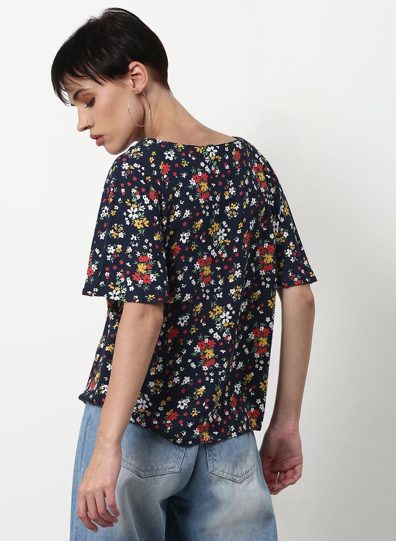 ABOF Floral Printed Casual Woven Top Navy  - Image 2