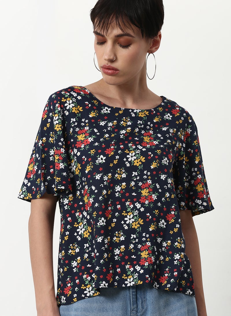 ABOF Floral Printed Casual Woven Top Navy  - Image 4
