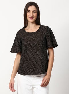 ABOF Polka Dot Printed Casual Woven Top Brown  - Image 1