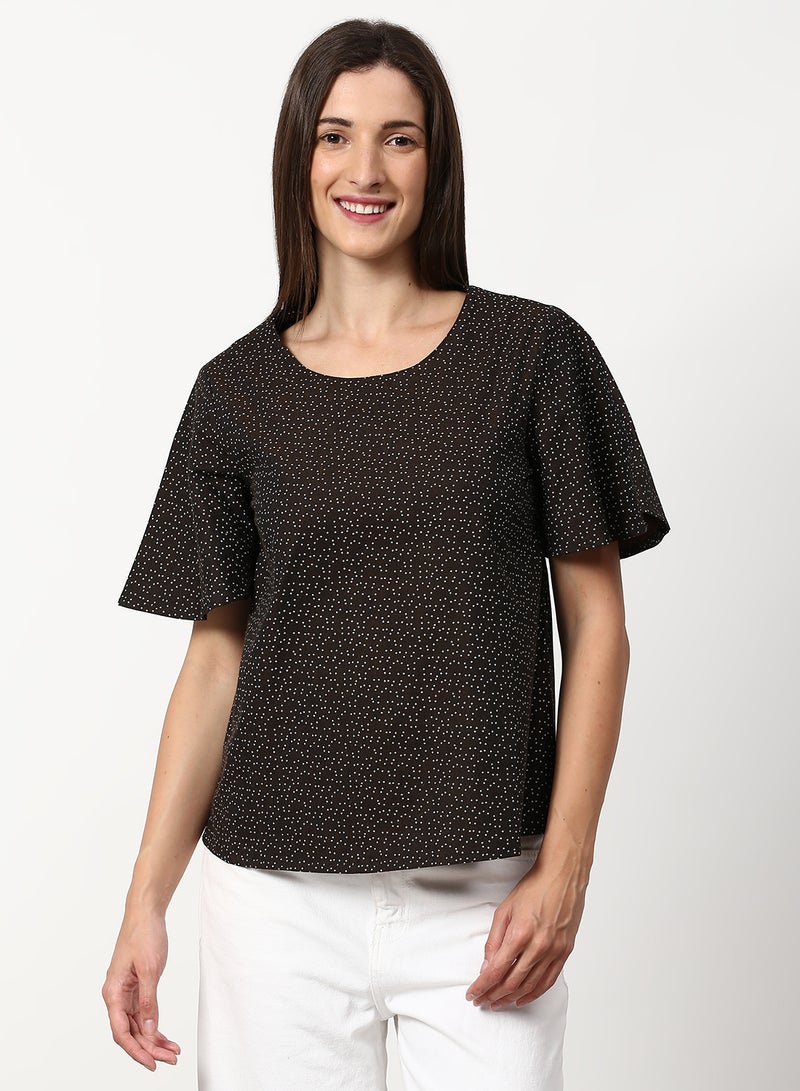 ABOF - Polka Dot Printed Casual Woven Top Brown - Image 1
