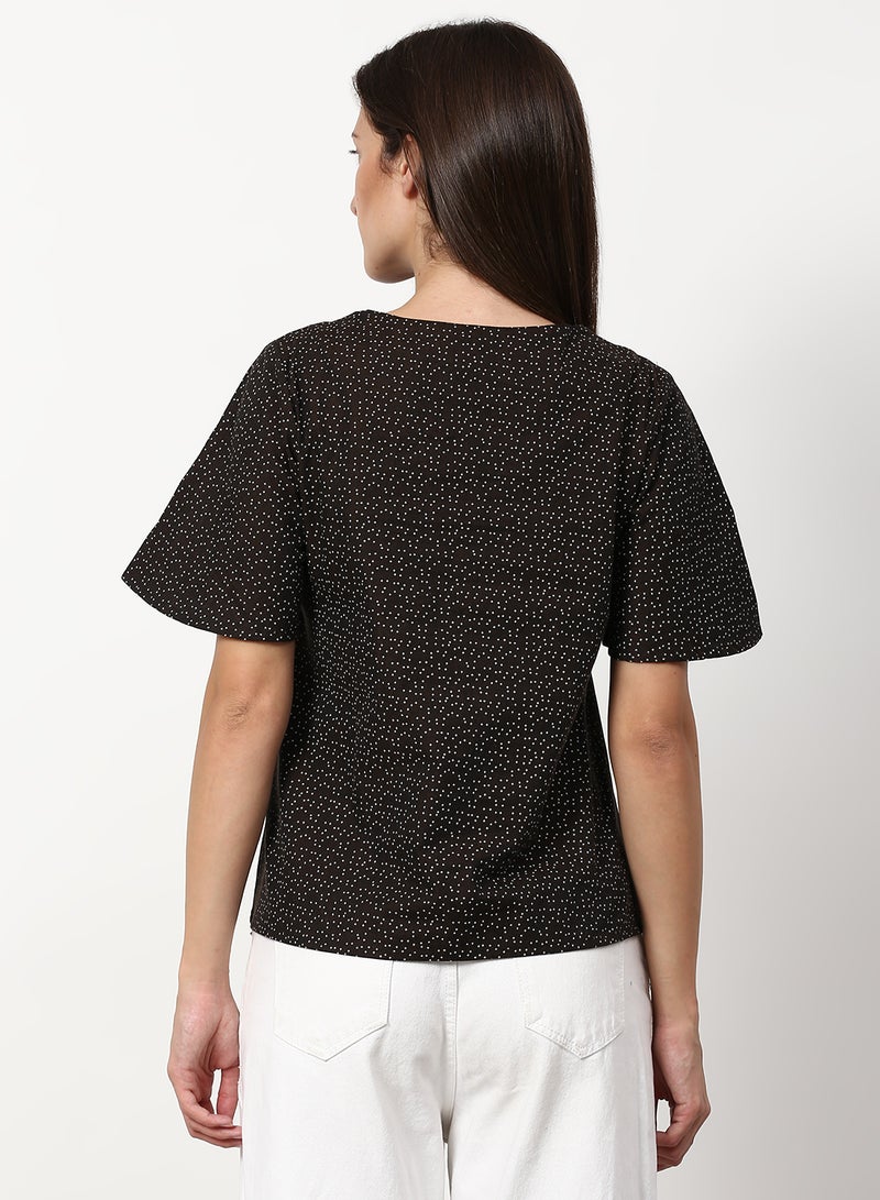 ABOF - Polka Dot Printed Casual Woven Top Brown - Image 1