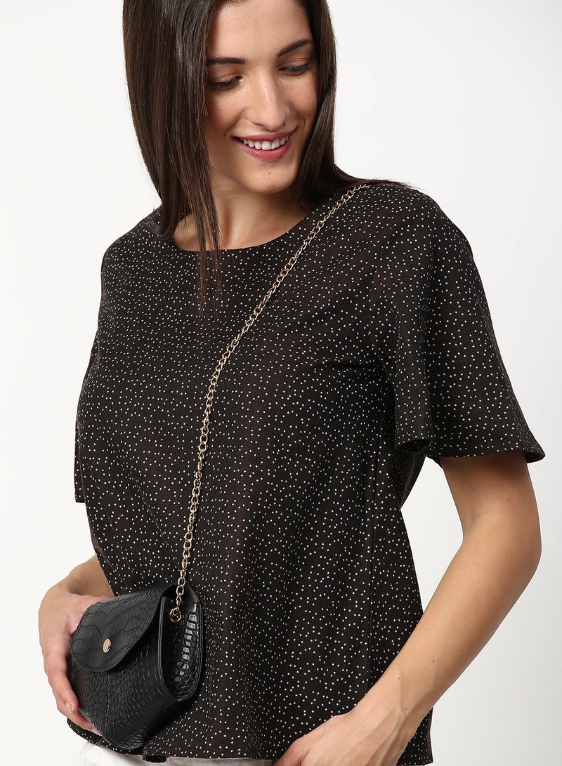 ABOF - Polka Dot Printed Casual Woven Top Brown - Image 1