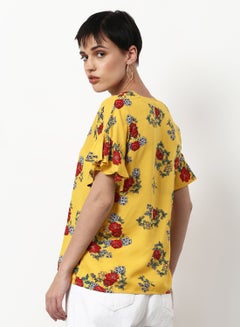 ABOF Floral Printed Regular Fit Woven Top Yellow  - Image 2