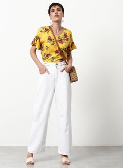 ABOF Floral Printed Regular Fit Woven Top Yellow  - Image 3
