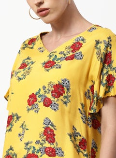 ABOF Floral Printed Regular Fit Woven Top Yellow  - Image 4
