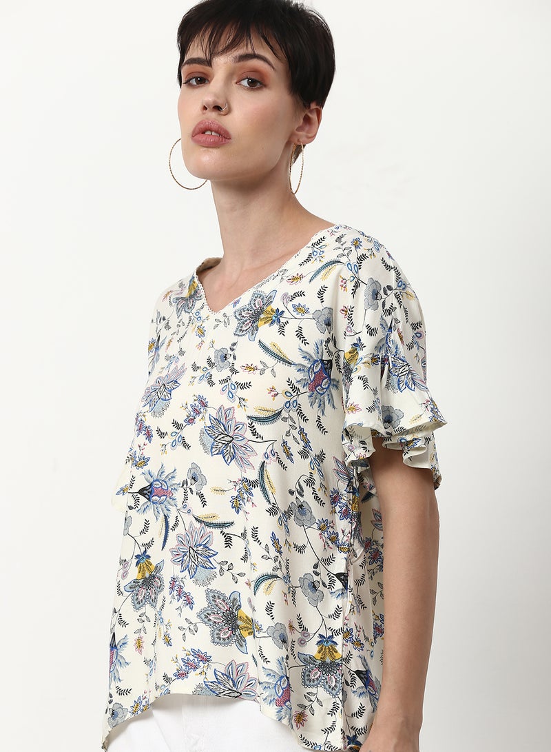 ABOF Floral Printed Regular Fit Woven Top Multicolour  - Image 4