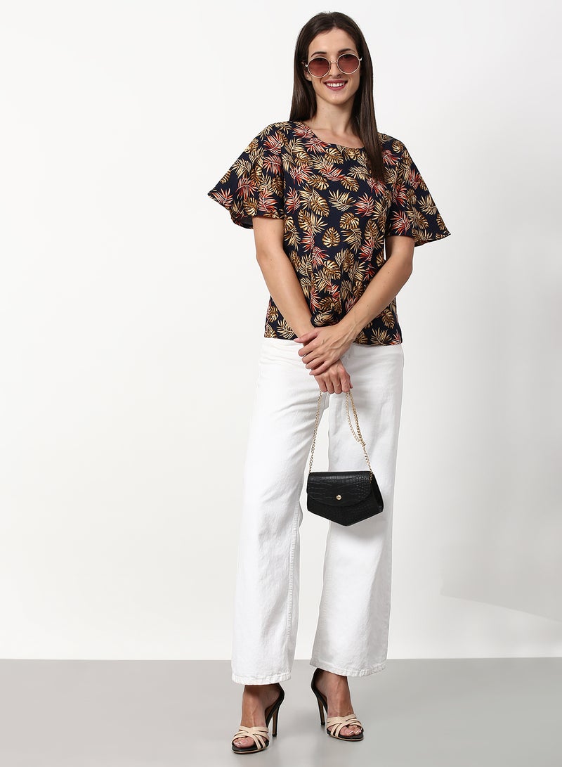 ABOF Printed Regular Fit Woven Top Navy  - Image 3