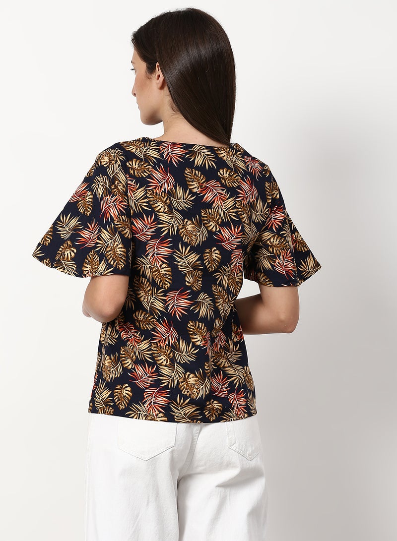 ABOF Printed Regular Fit Woven Top Navy  - Image 2