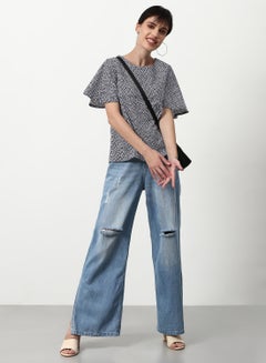 ABOF Printed Regular Fit Woven Top Blue Multicolor  - Image 3