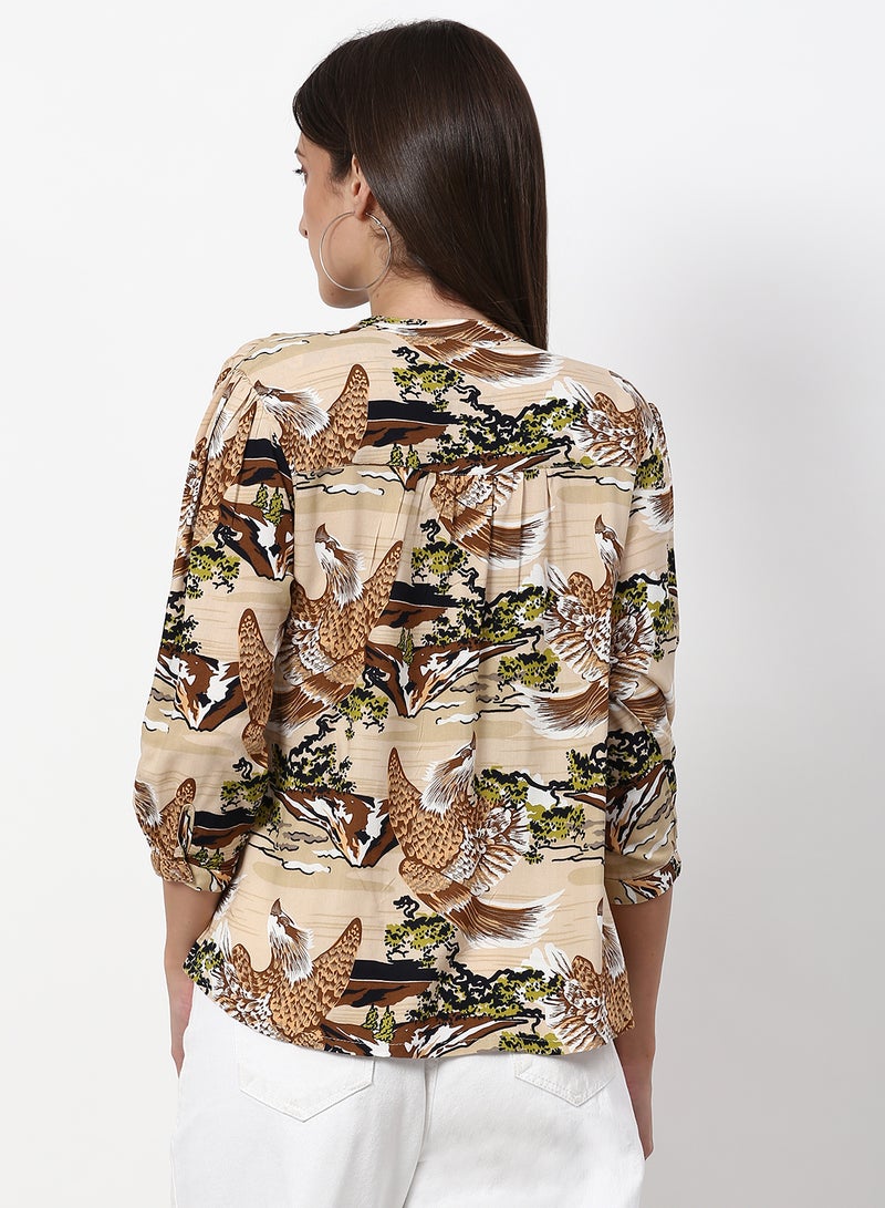 ABOF - Printed Casual Woven Top Brown Multicolor - Image 1