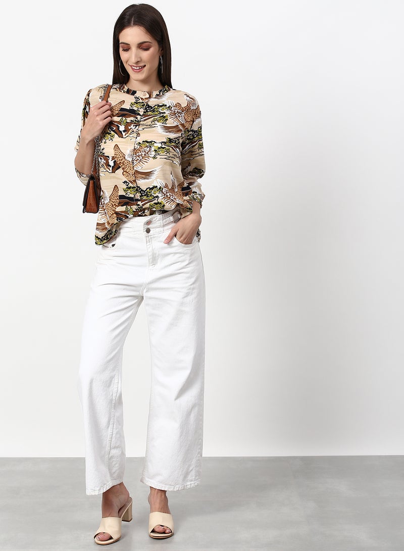 ABOF - Printed Casual Woven Top Brown Multicolor - Image 1