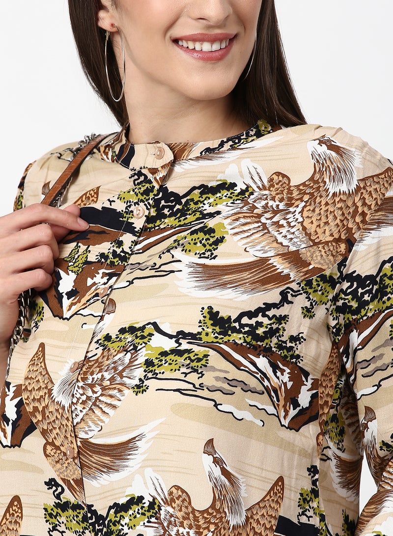 ABOF - Printed Casual Woven Top Brown Multicolor - Image 1