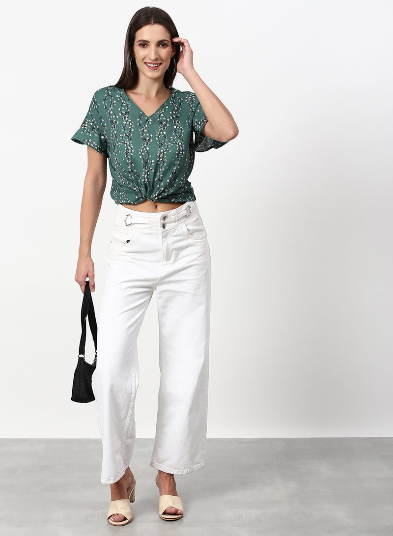 ABOF Floral Printed Casual Woven Top Green  - Image 3