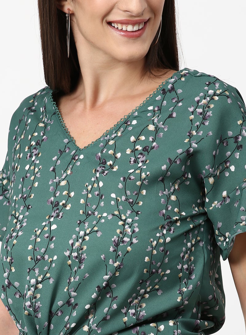 ABOF Floral Printed Casual Woven Top Green  - Image 4