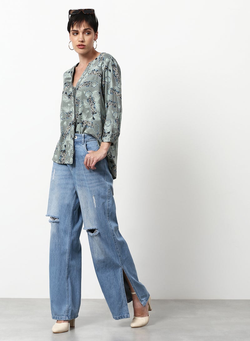 ABOF Printed Casual Woven Top Dark Grey - Image 3