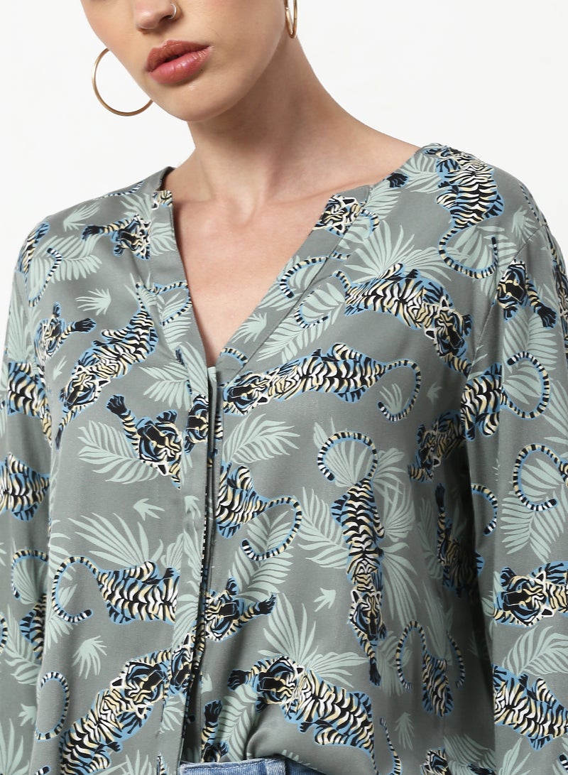 ABOF Printed Casual Woven Top Dark Grey - Image 4