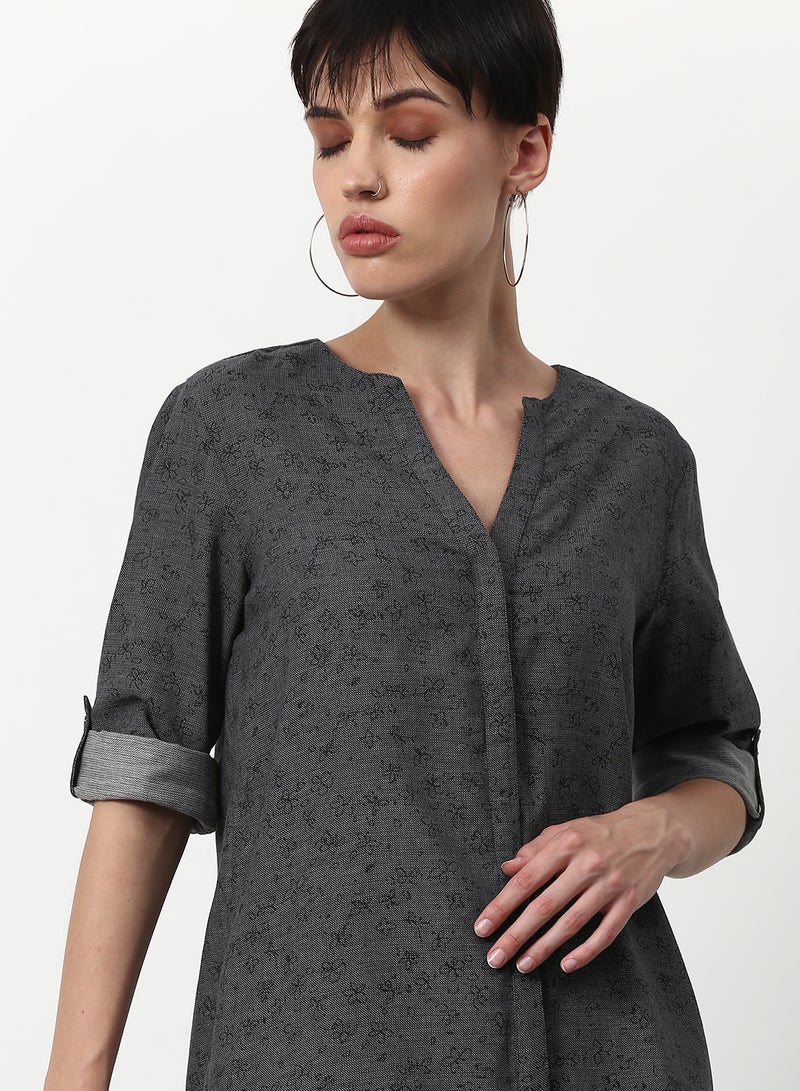 ABOF Printed Casual Woven Top Dark Grey  - Image 4