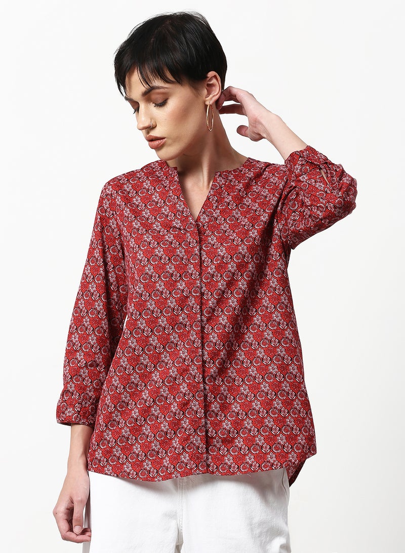 ABOF Casual Woven Top Red/White - Image 1