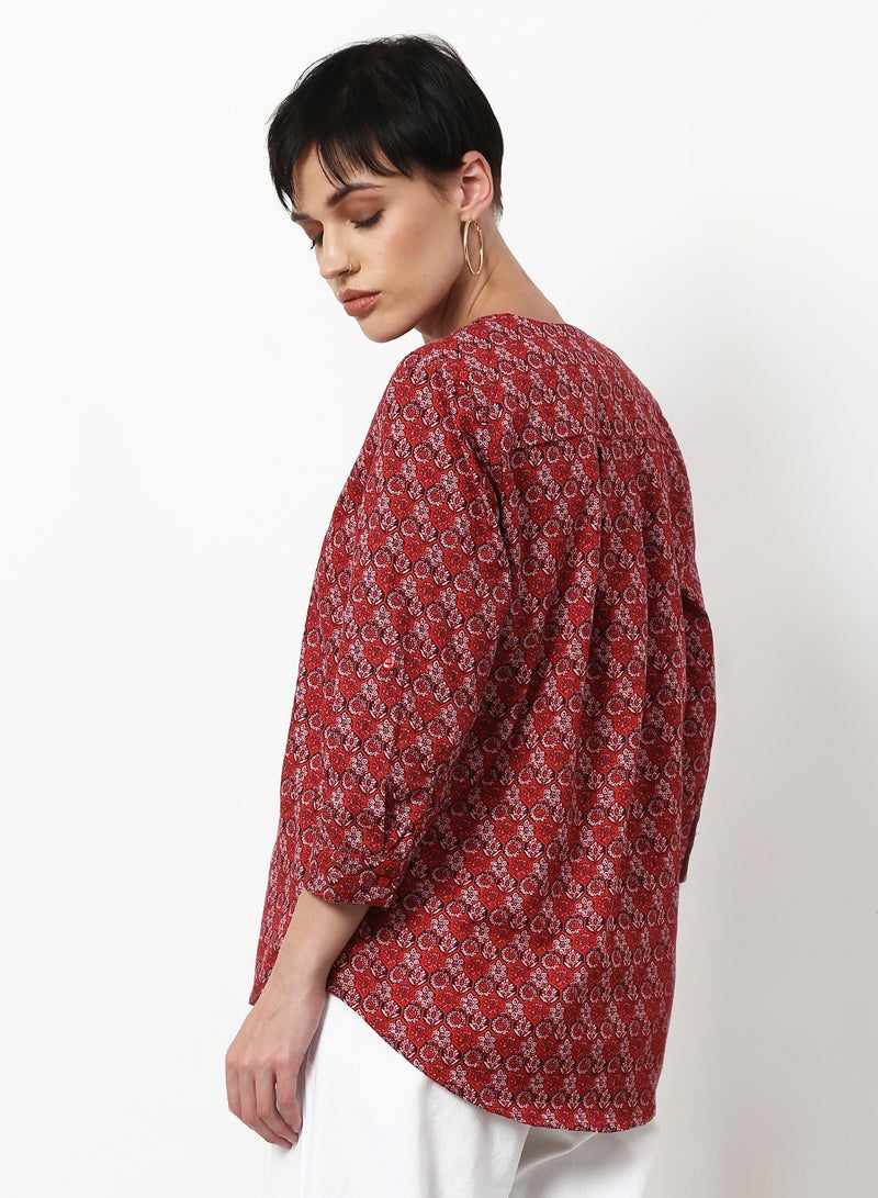 ABOF Casual Woven Top Red/White - Image 2