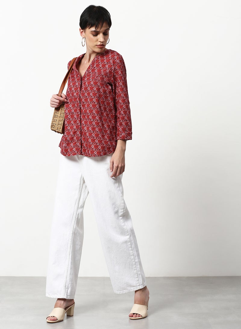 ABOF Casual Woven Top Red/White - Image 3