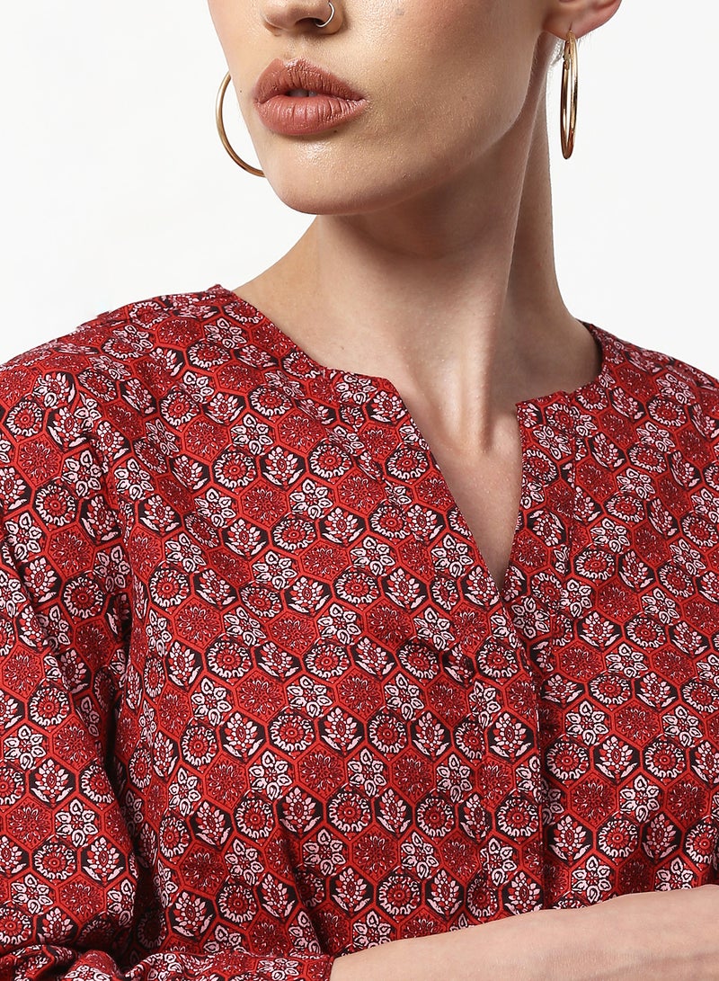 ABOF Casual Woven Top Red/White - Image 4