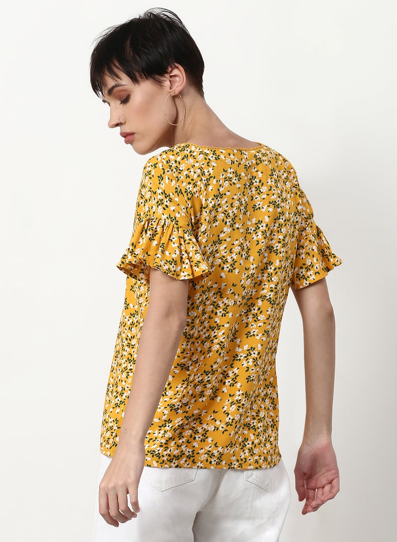 ABOF Floral Printed Casual Woven Top Yellow  - Image 2