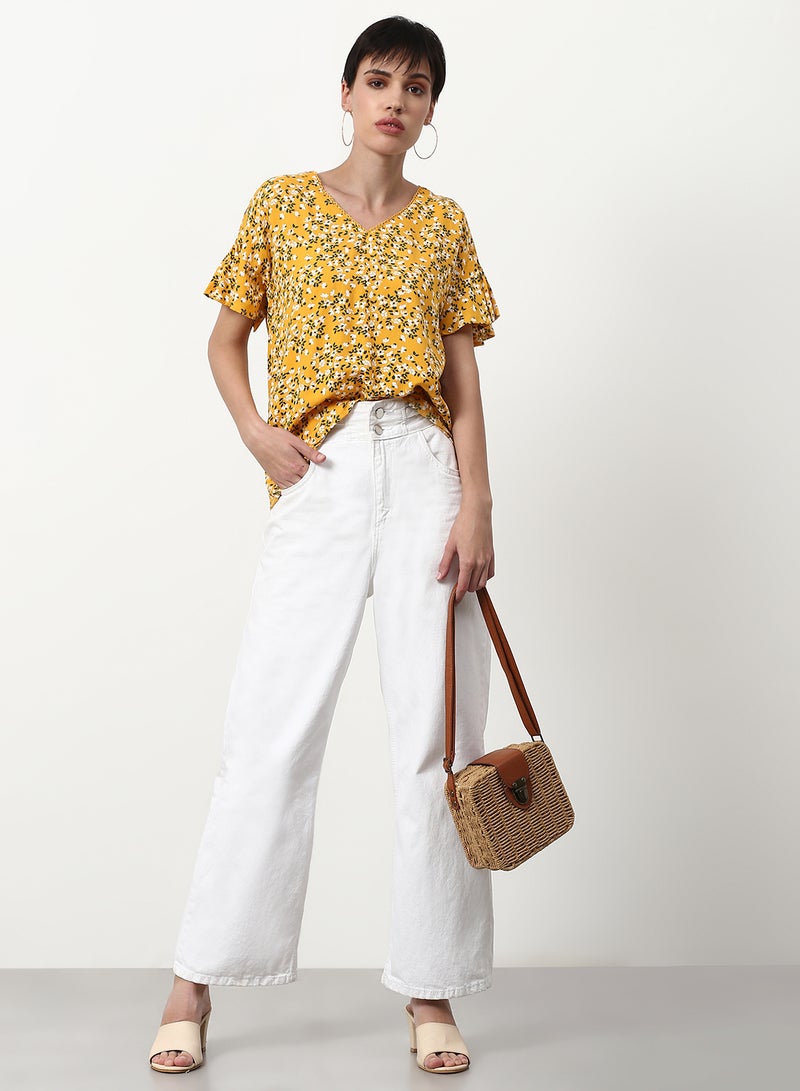 ABOF Floral Printed Casual Woven Top Yellow  - Image 3