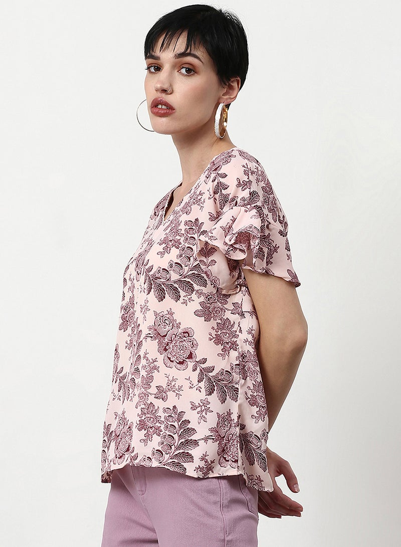 ABOF Floral Printed Casual Woven Top Pink  - Image 3