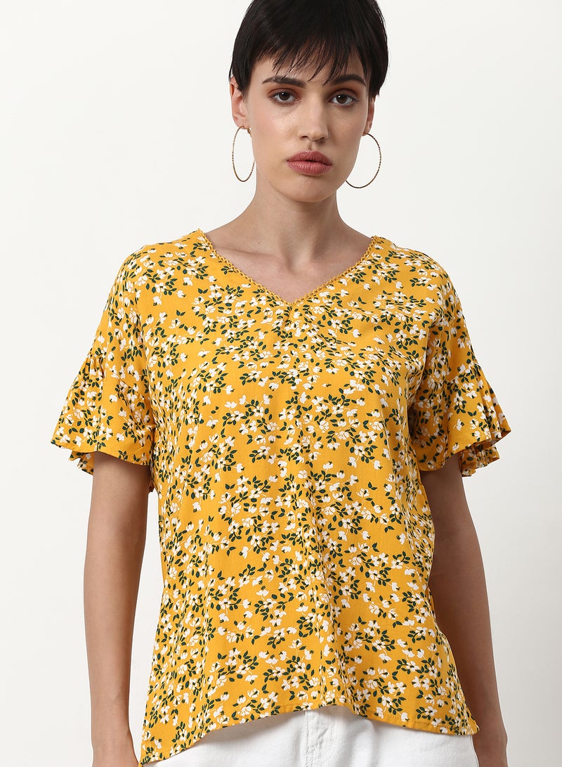 ABOF Floral Printed Casual Woven Top Yellow  - Image 4