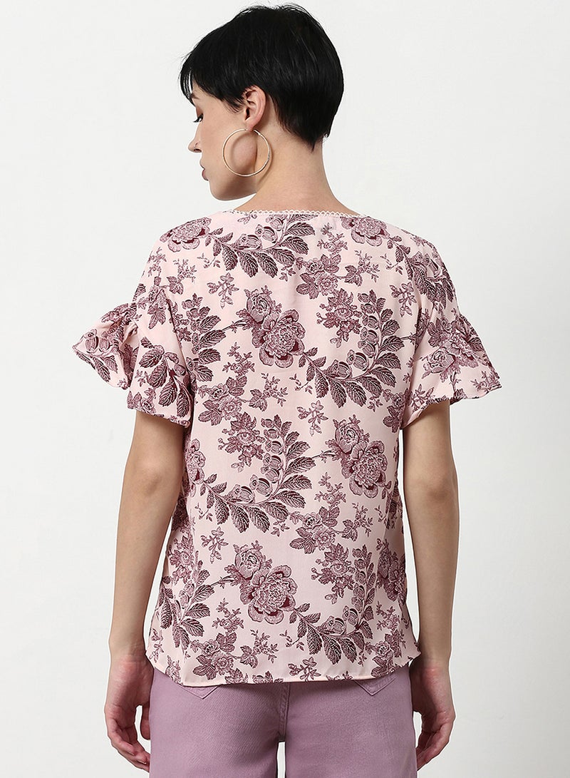 ABOF Floral Printed Casual Woven Top Pink  - Image 2