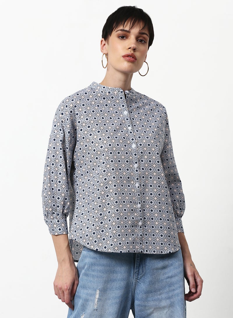 ABOF Printed Casual Woven Top Blue  - Image 1