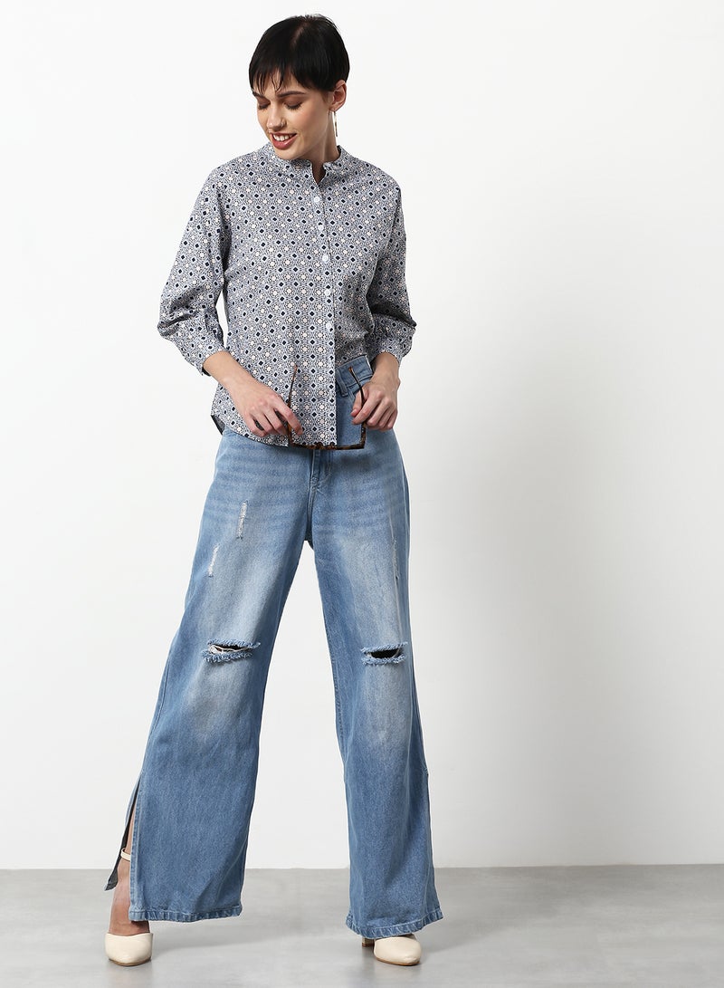 ABOF Printed Casual Woven Top Blue  - Image 3
